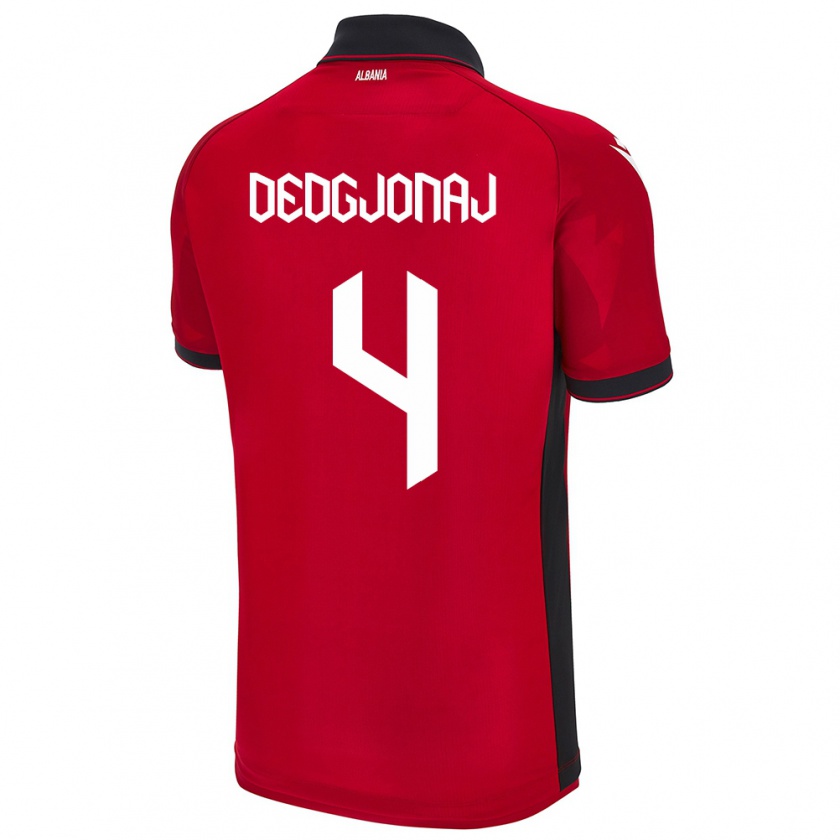 Kandiny Bambino Maglia Albania Leonora Dedgjonaj #4 Rosso Kit Gara Home 24-26 Maglietta