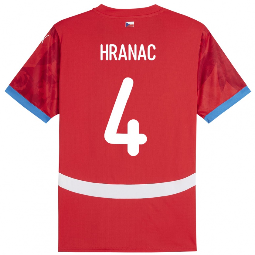 Kandiny Bambino Maglia Cechia Robin Hranac #4 Rosso Kit Gara Home 24-26 Maglietta