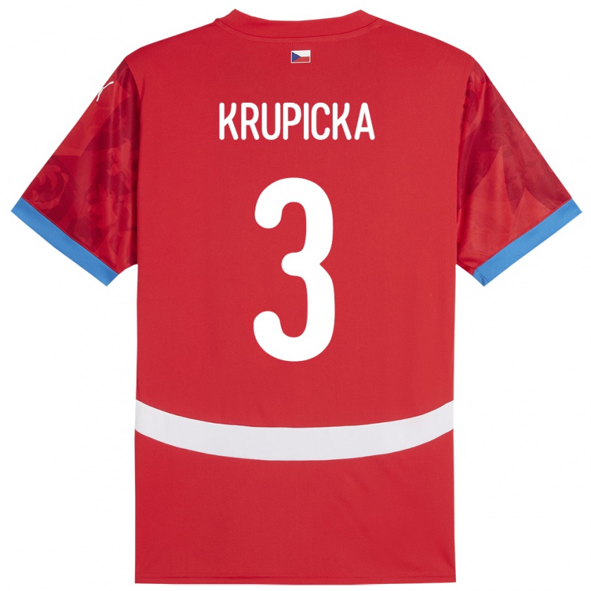 Kandiny Bambino Maglia Cechia David Krupicka #3 Rosso Kit Gara Home 24-26 Maglietta