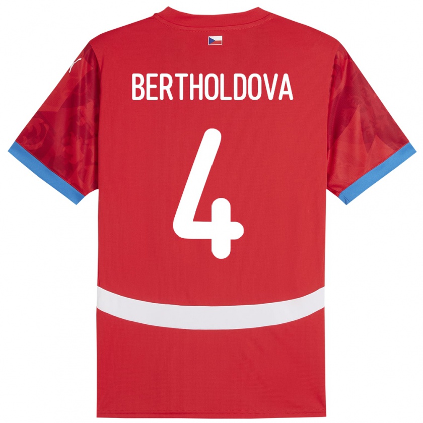 Kandiny Bambino Maglia Cechia Petra Bertholdová #4 Rosso Kit Gara Home 24-26 Maglietta