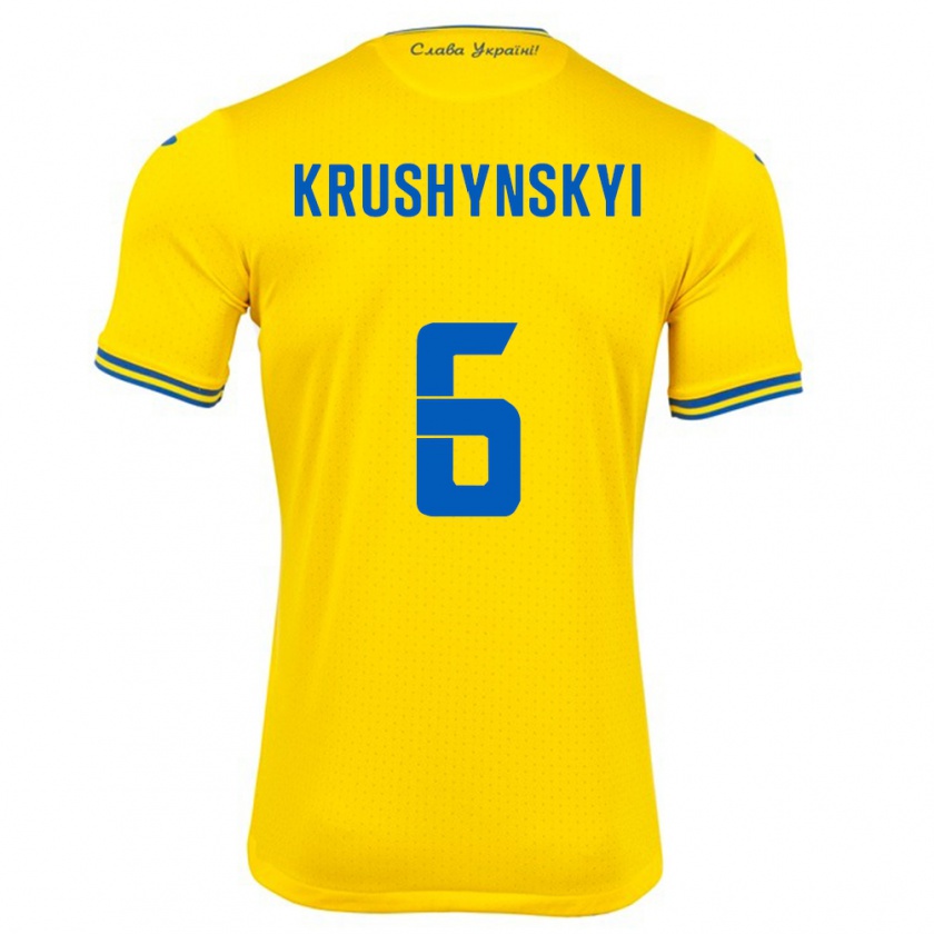 Kandiny Bambino Maglia Ucraina Borys Krushynskyi #6 Giallo Kit Gara Home 24-26 Maglietta