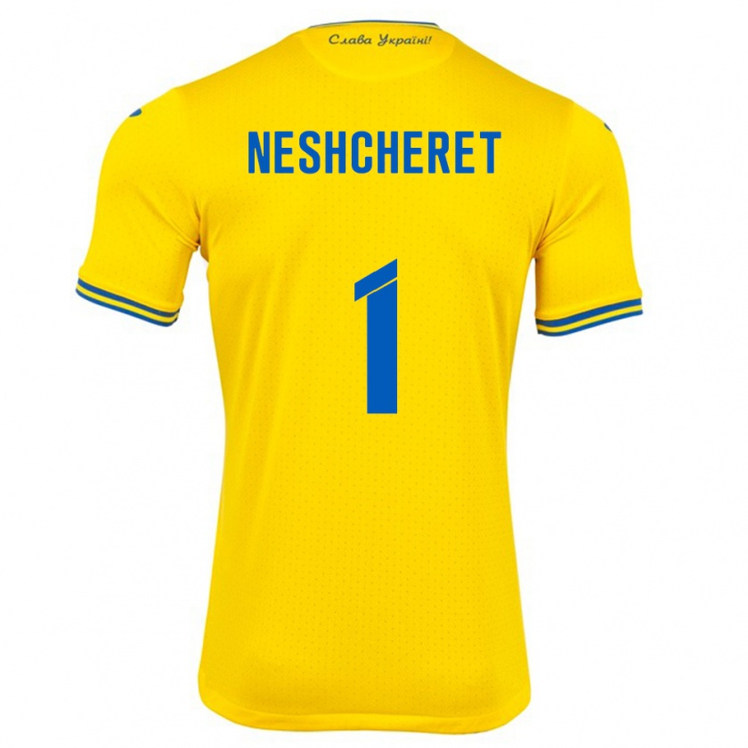 Kandiny Bambino Maglia Ucraina Ruslan Neshcheret #1 Giallo Kit Gara Home 24-26 Maglietta