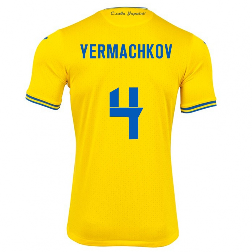 Kandiny Bambino Maglia Ucraina Ivan Yermachkov #4 Giallo Kit Gara Home 24-26 Maglietta