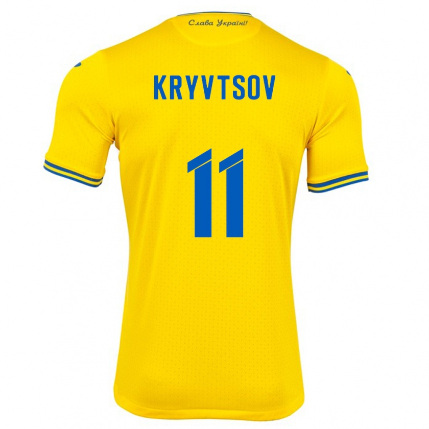 Kandiny Bambino Maglia Ucraina Nikita Kryvtsov #11 Giallo Kit Gara Home 24-26 Maglietta