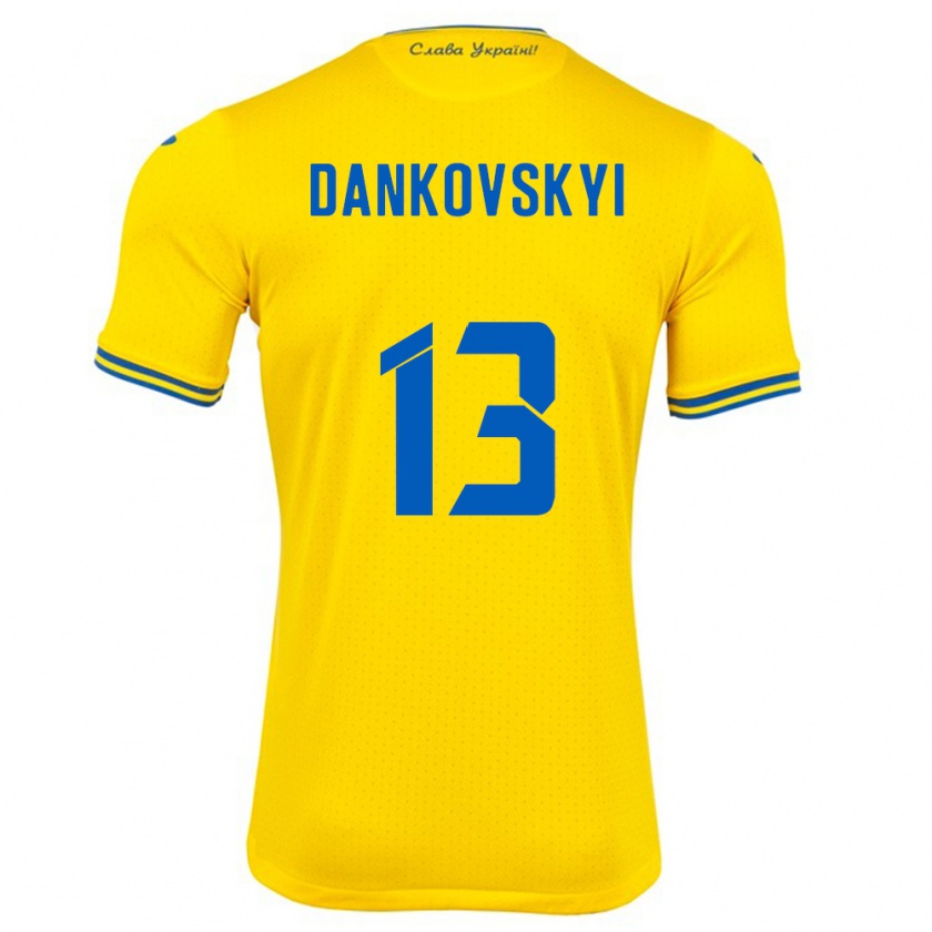 Kandiny Bambino Maglia Ucraina Yegor Dankovskyi #13 Giallo Kit Gara Home 24-26 Maglietta