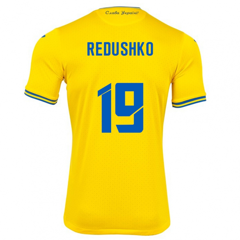 Kandiny Bambino Maglia Ucraina Bogdan Redushko #19 Giallo Kit Gara Home 24-26 Maglietta