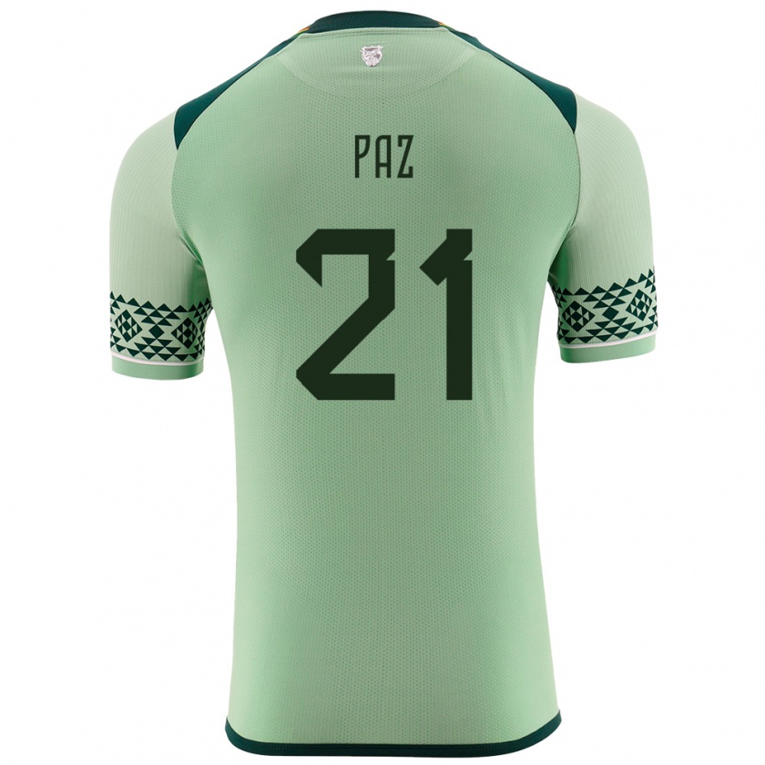 Kandiny Niño Camiseta Bolivia Luis Paz #21 Verde Claro 1ª Equipación 24-26 La Camisa México