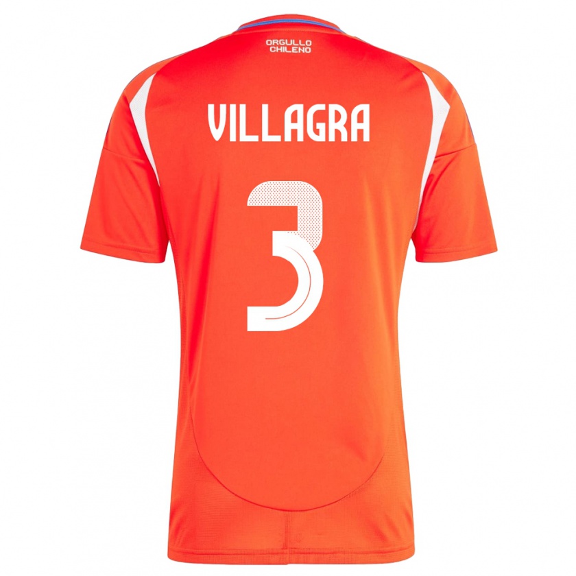 Kandiny Kinder Chile Jonathan Villagra #3 Rot Heimtrikot Trikot 24-26 T-Shirt Österreich