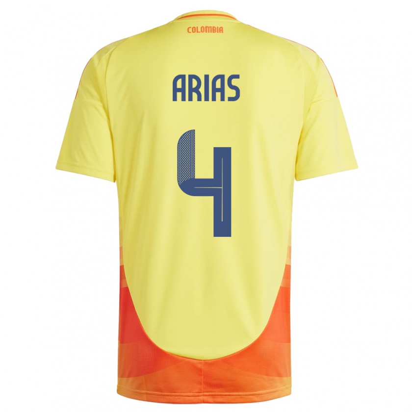 Kandiny Bambino Maglia Colombia Santiago Arias #4 Giallo Kit Gara Home 24-26 Maglietta