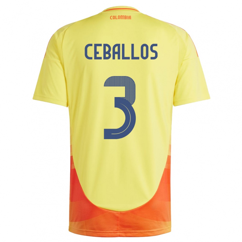 Kandiny Bambino Maglia Colombia Brayan Ceballos #3 Giallo Kit Gara Home 24-26 Maglietta