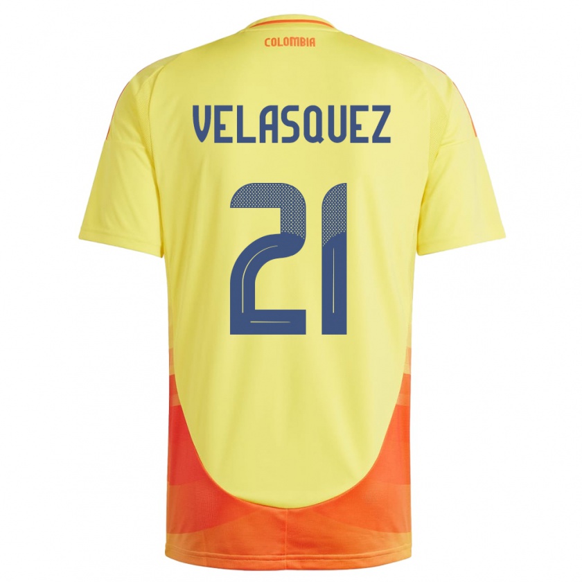 Kandiny Bambino Maglia Colombia Samuel Velásquez #21 Giallo Kit Gara Home 24-26 Maglietta