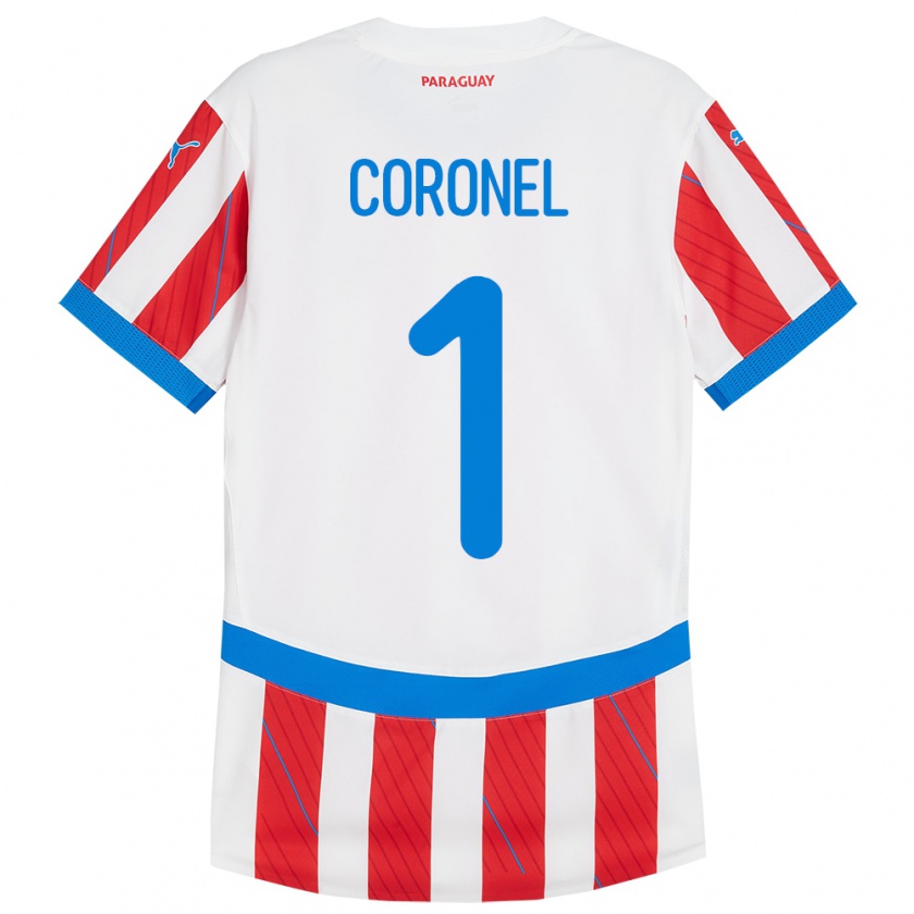 Kandiny Bambino Maglia Paraguay Carlos Coronel #1 Bianco Rosso Kit Gara Home 24-26 Maglietta