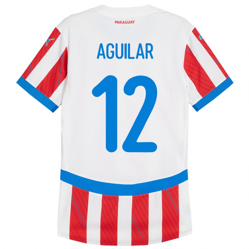 Kandiny Kinderen Paraguay Alfredo Aguilar #12 Wit Rood Thuisshirt Thuistenue 24-26 T-Shirt