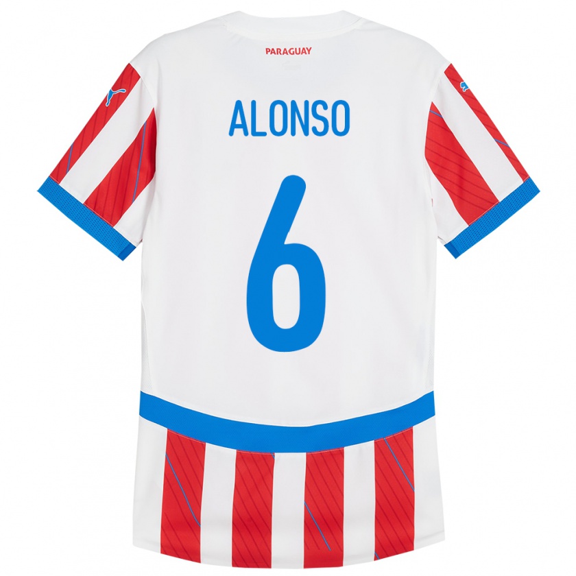 Kandiny Kinderen Paraguay Júnior Alonso #6 Wit Rood Thuisshirt Thuistenue 24-26 T-Shirt