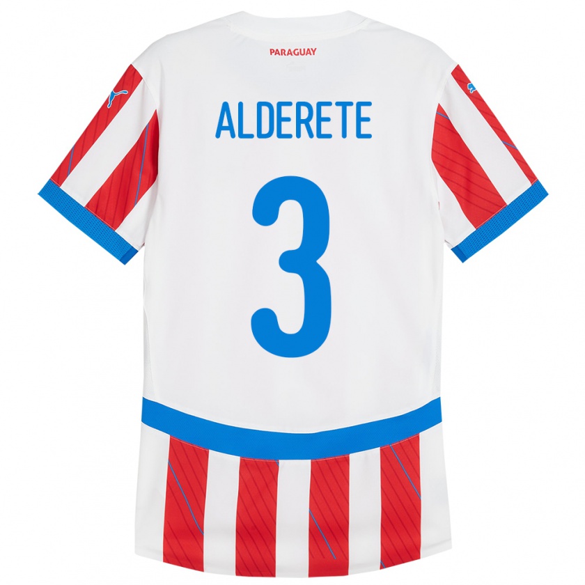 Kandiny Kinderen Paraguay Omar Alderete #3 Wit Rood Thuisshirt Thuistenue 24-26 T-Shirt