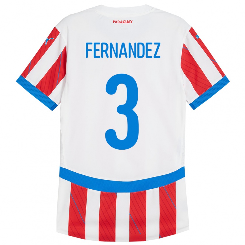 Kandiny Bambino Maglia Paraguay Roberto Fernández #3 Bianco Rosso Kit Gara Home 24-26 Maglietta