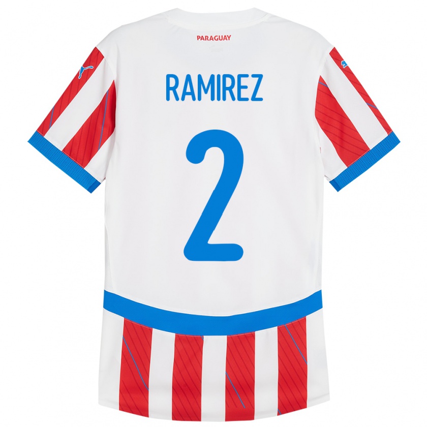 Kandiny Kinder Paraguay Iván Ramírez #2 Weiß Rot Heimtrikot Trikot 24-26 T-Shirt Österreich