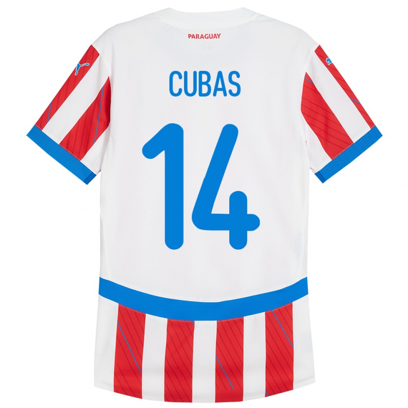 Kandiny Bambino Maglia Paraguay Andrés Cubas #14 Bianco Rosso Kit Gara Home 24-26 Maglietta