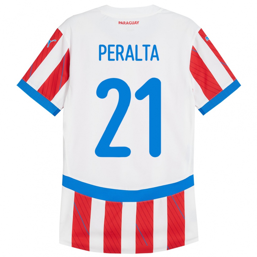 Kandiny Kinderen Paraguay Fabrizio Peralta #21 Wit Rood Thuisshirt Thuistenue 24-26 T-Shirt België