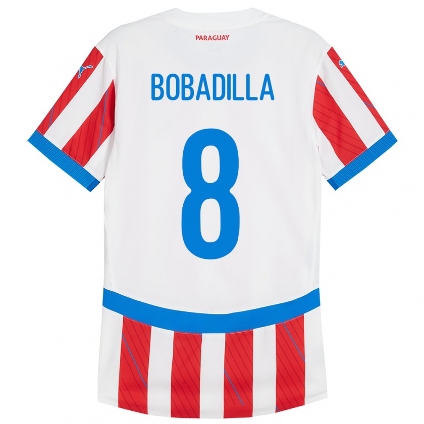 Kandiny Bambino Maglia Paraguay Damián Bobadilla #8 Bianco Rosso Kit Gara Home 24-26 Maglietta