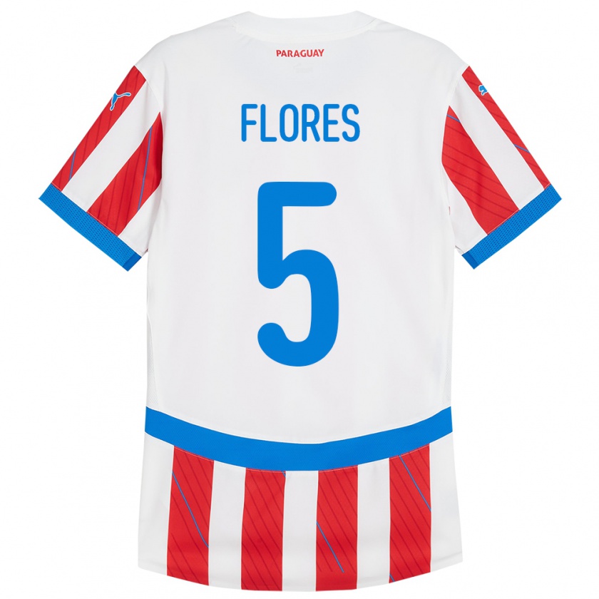 Kandiny Kinderen Paraguay Gilberto Flores #5 Wit Rood Thuisshirt Thuistenue 24-26 T-Shirt België