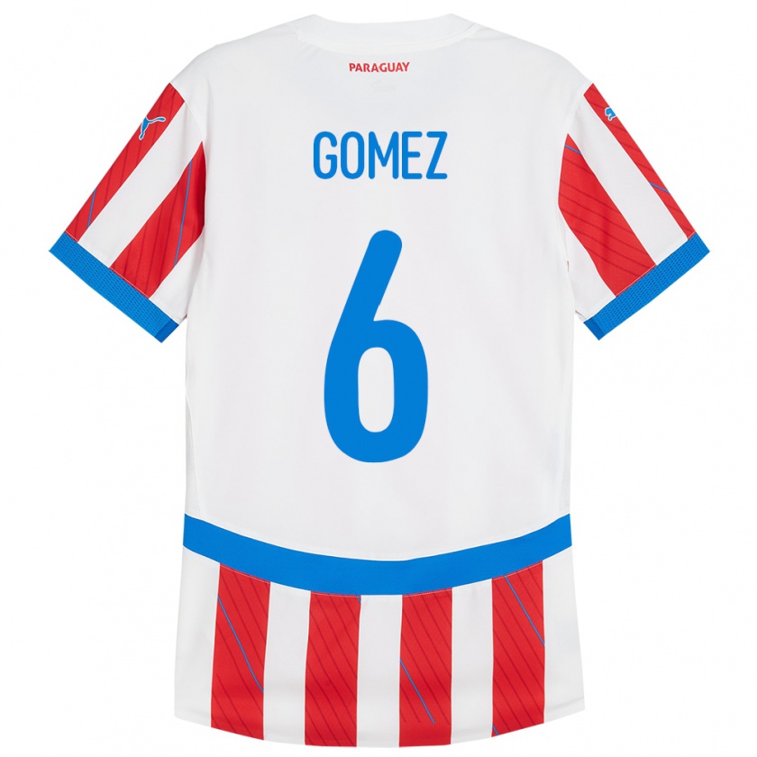 Kandiny Kinderen Paraguay Marcos Gómez #6 Wit Rood Thuisshirt Thuistenue 24-26 T-Shirt