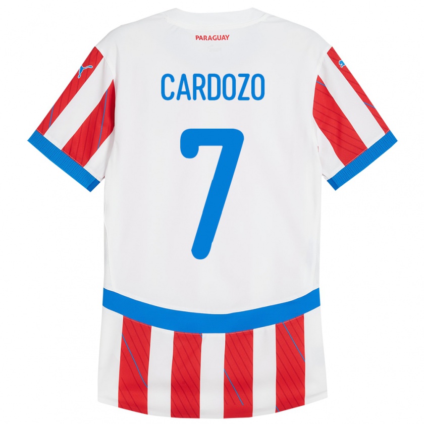 Kandiny Bambino Maglia Paraguay Fernando Cardozo #7 Bianco Rosso Kit Gara Home 24-26 Maglietta