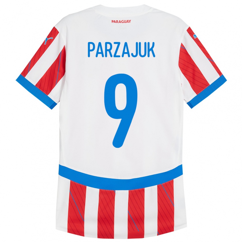 Kandiny Kinderen Paraguay Kevin Parzajuk #9 Wit Rood Thuisshirt Thuistenue 24-26 T-Shirt