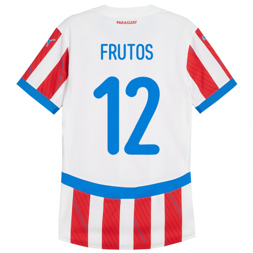 Kandiny Kinderen Paraguay Rodrigo Frutos #12 Wit Rood Thuisshirt Thuistenue 24-26 T-Shirt België