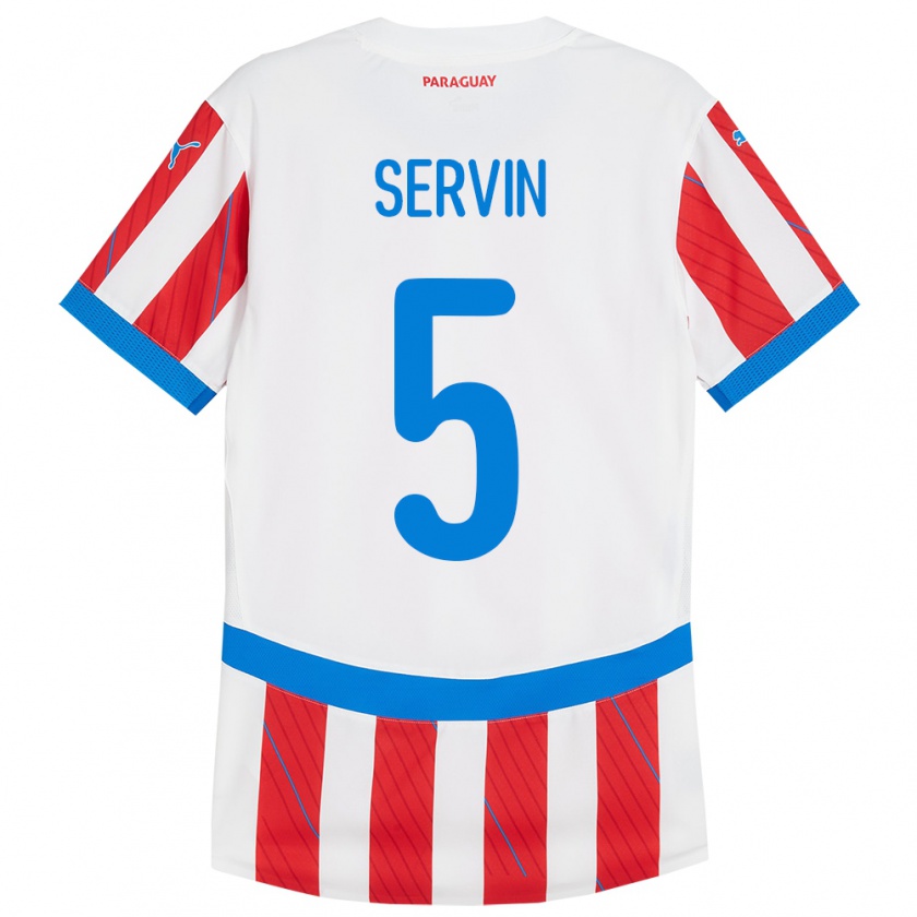 Kandiny Kinder Paraguay Thiago Servín #5 Weiß Rot Heimtrikot Trikot 24-26 T-Shirt Österreich