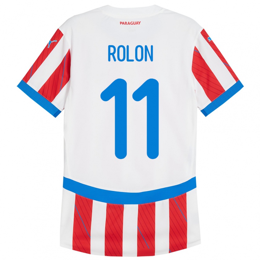 Kandiny Bambino Maglia Paraguay Leonardo Rolón #11 Bianco Rosso Kit Gara Home 24-26 Maglietta