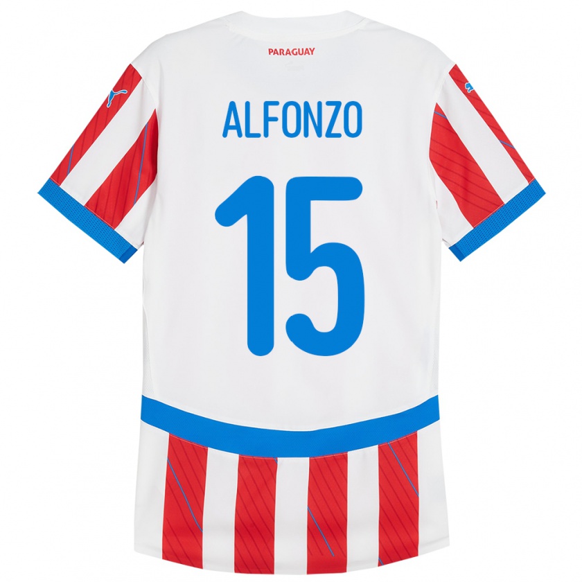 Kandiny Bambino Maglia Paraguay Axel Alfonzo #15 Bianco Rosso Kit Gara Home 24-26 Maglietta