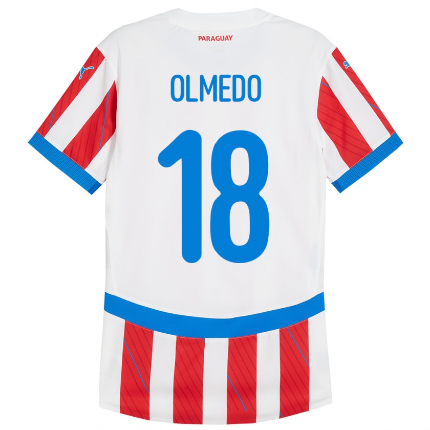 Kandiny Kinderen Paraguay Cesar Olmedo #18 Wit Rood Thuisshirt Thuistenue 24-26 T-Shirt België