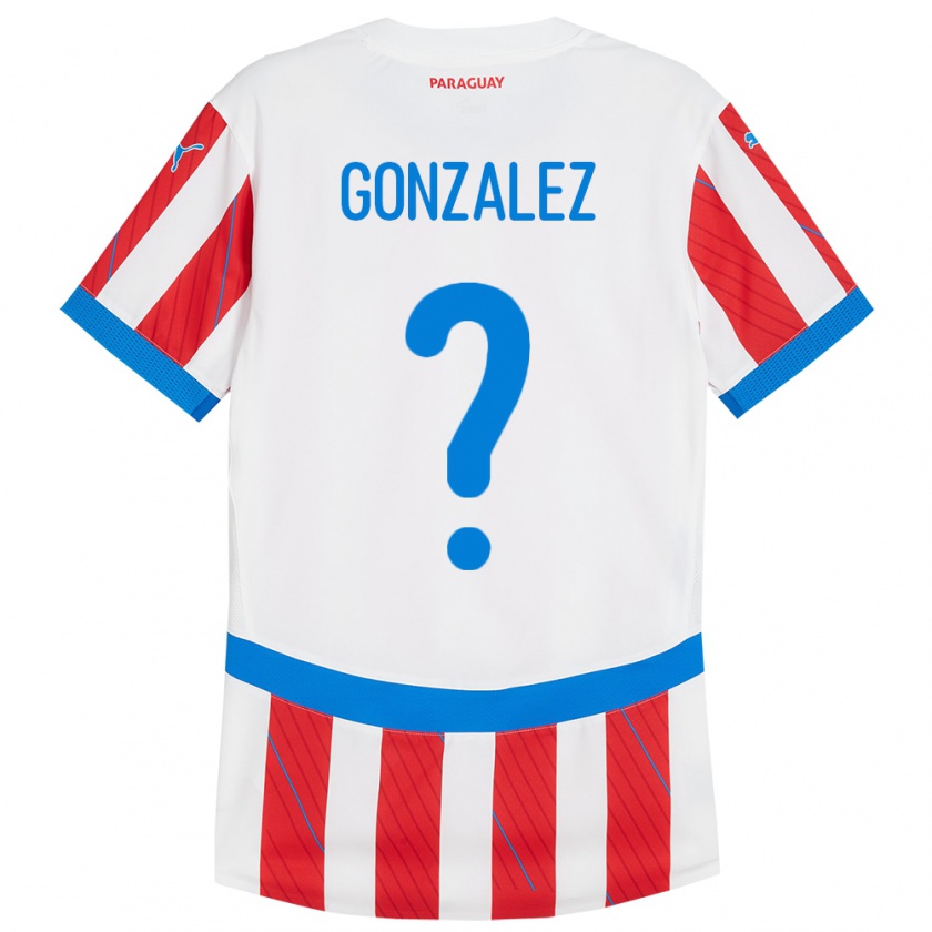 Kandiny Kinderen Paraguay Antonio González #0 Wit Rood Thuisshirt Thuistenue 24-26 T-Shirt België