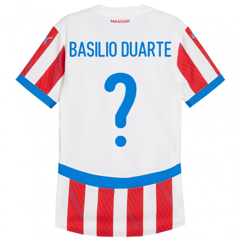 Kandiny Bambino Maglia Paraguay Basilio Duarte #0 Bianco Rosso Kit Gara Home 24-26 Maglietta