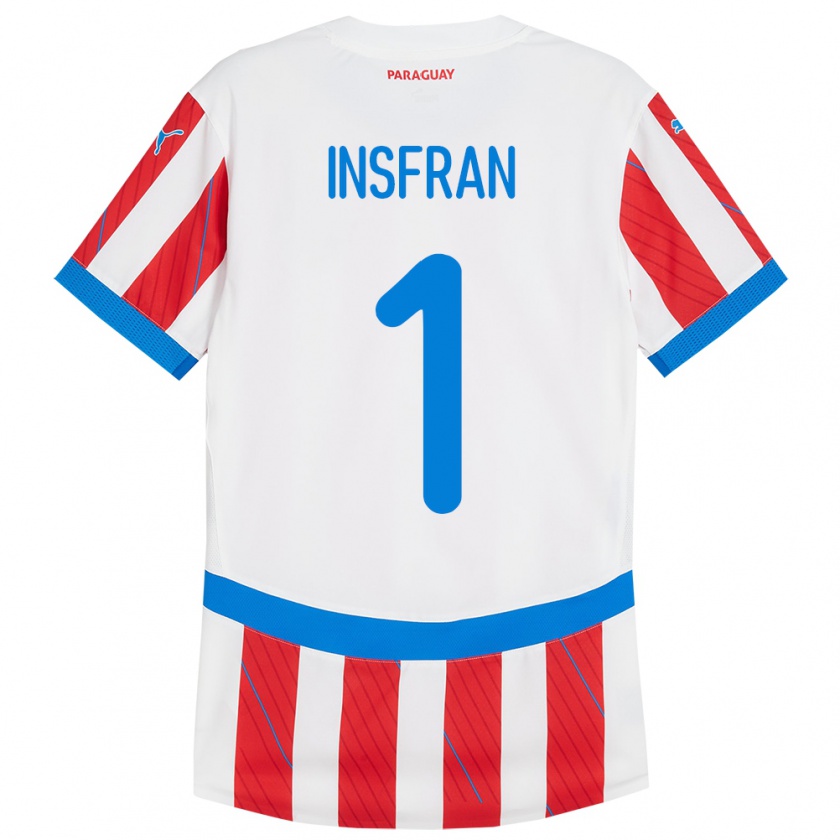 Kandiny Bambino Maglia Paraguay Facundo Insfrán #1 Bianco Rosso Kit Gara Home 24-26 Maglietta