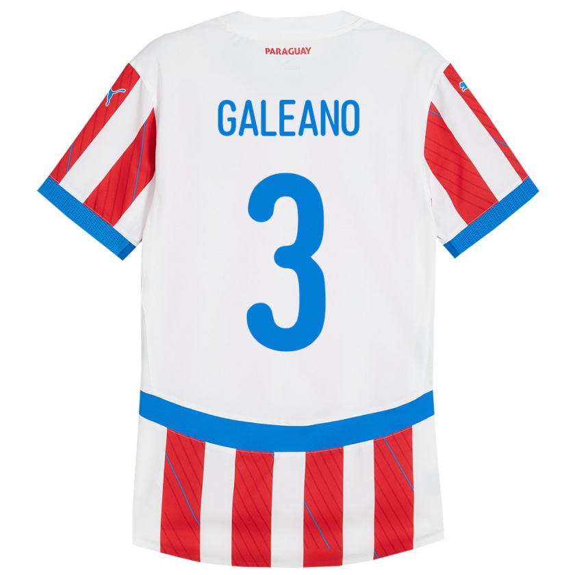 Kandiny Kinderen Paraguay Fernando Galeano #3 Wit Rood Thuisshirt Thuistenue 24-26 T-Shirt