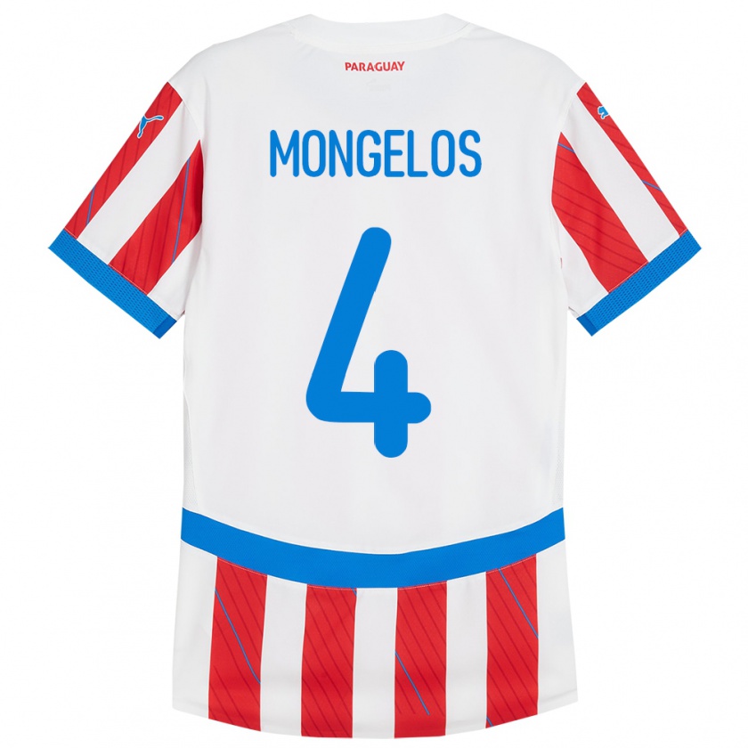 Kandiny Kinderen Paraguay Rolando Mongelós #4 Wit Rood Thuisshirt Thuistenue 24-26 T-Shirt België