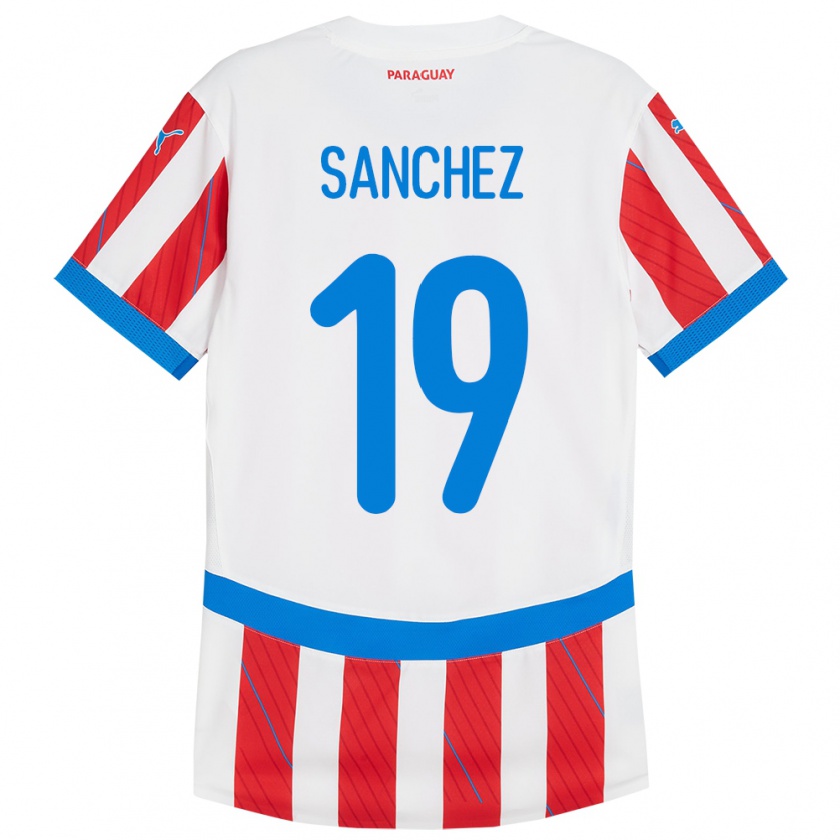 Kandiny Bambino Maglia Paraguay Juan Sánchez #19 Bianco Rosso Kit Gara Home 24-26 Maglietta