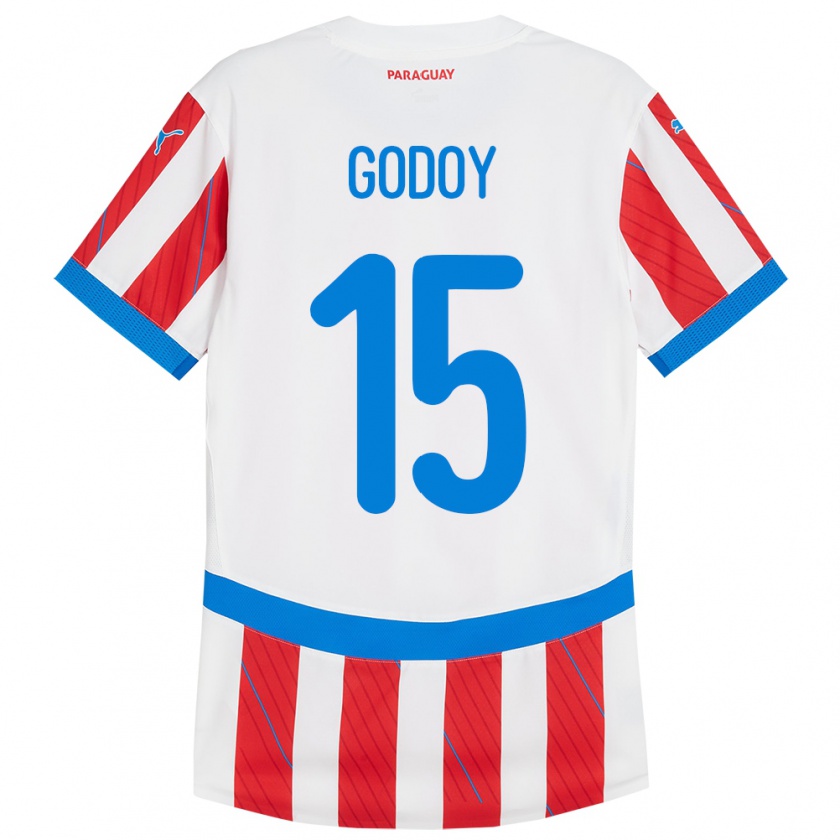 Kandiny Bambino Maglia Paraguay Fanny Godoy #15 Bianco Rosso Kit Gara Home 24-26 Maglietta