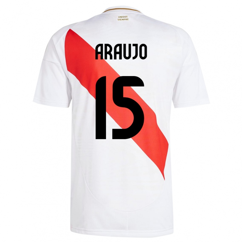 Kandiny Kinderen Peru Miguel Araujo #15 Wit Thuisshirt Thuistenue 24-26 T-Shirt