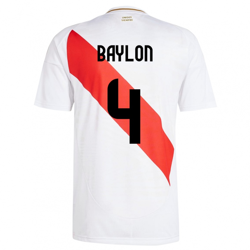 Kandinyキッズペルーluis Baylón#4白ホームシャツ24-26ジャージーユニフォーム