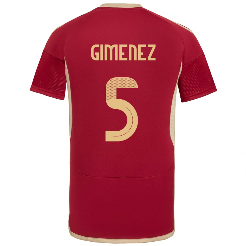 Kandiny Niño Camiseta Venezuela Yenifer Giménez #5 Borgoña 1ª Equipación 24-26 La Camisa México