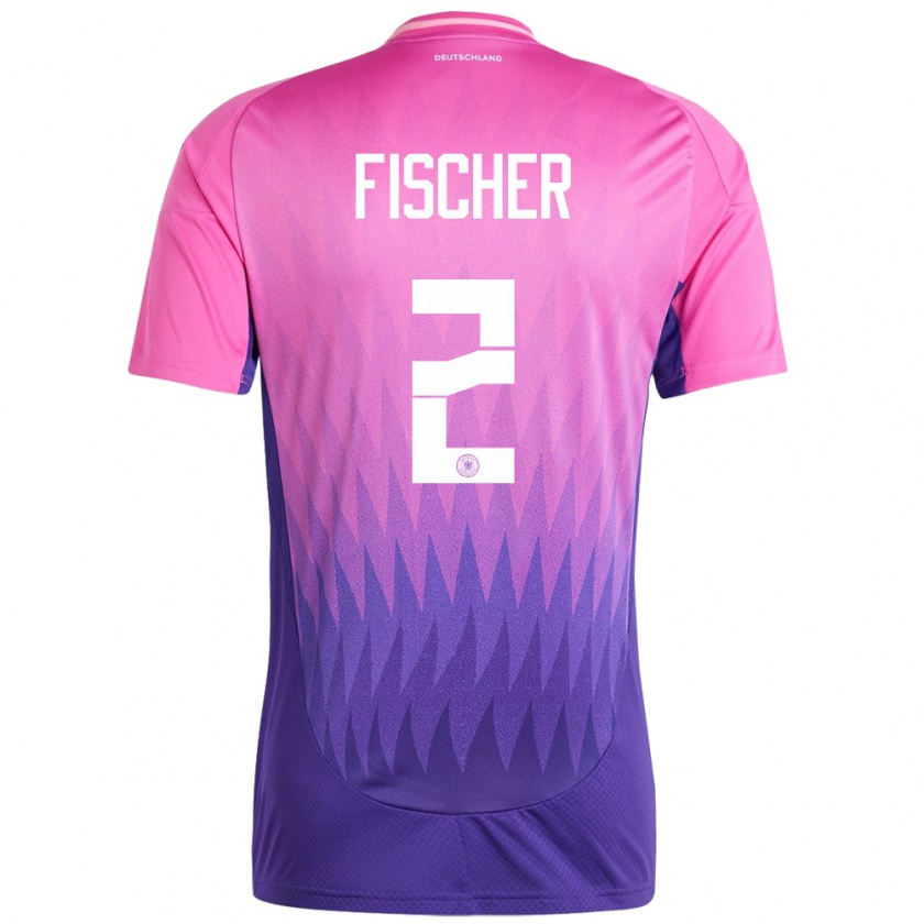 Kandiny Bambino Maglia Germania Kilian Fischer #2 Rosa Viola Kit Gara Away 24-26 Maglietta