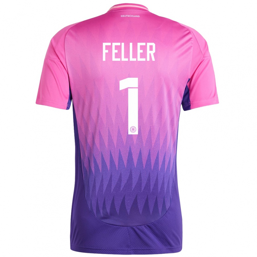 Kandiny Bambino Maglia Germania Frank Feller #1 Rosa Viola Kit Gara Away 24-26 Maglietta