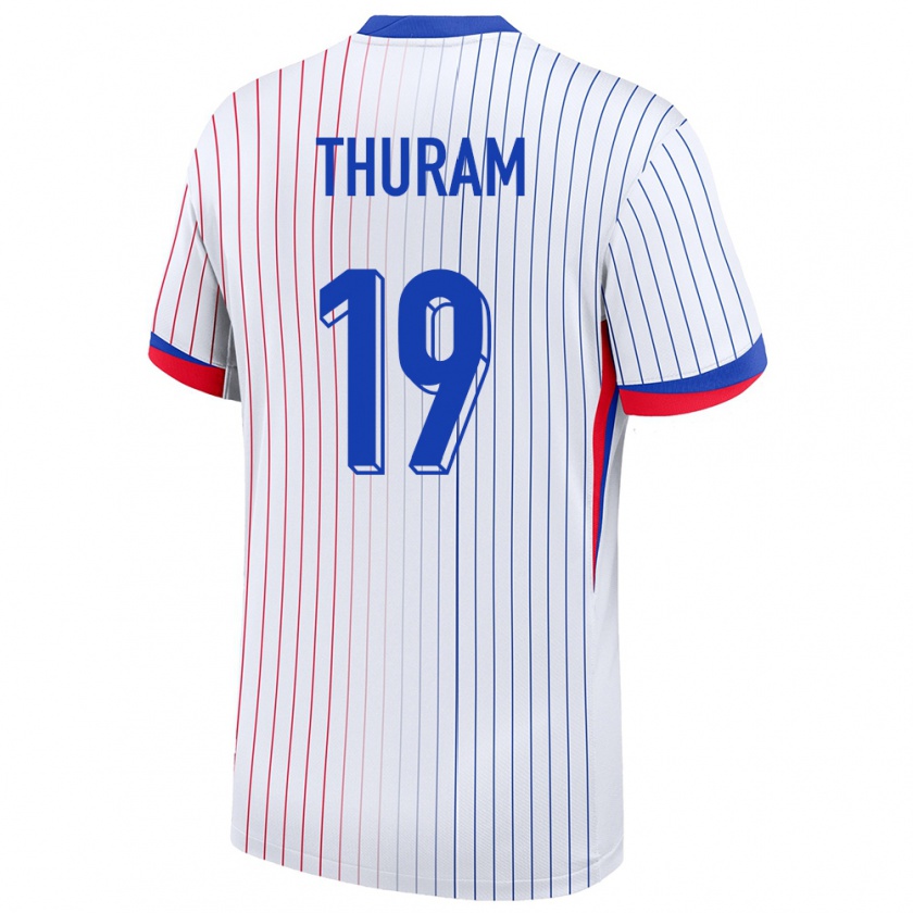 Kandiny Bambino Maglia Francia Khephren Thuram #19 Bianco Kit Gara Away 24-26 Maglietta