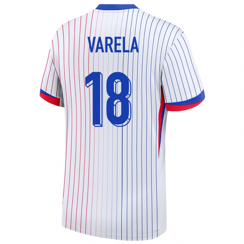 Kandiny Bambino Maglia Francia Jordan Varela #18 Bianco Kit Gara Away 24-26 Maglietta