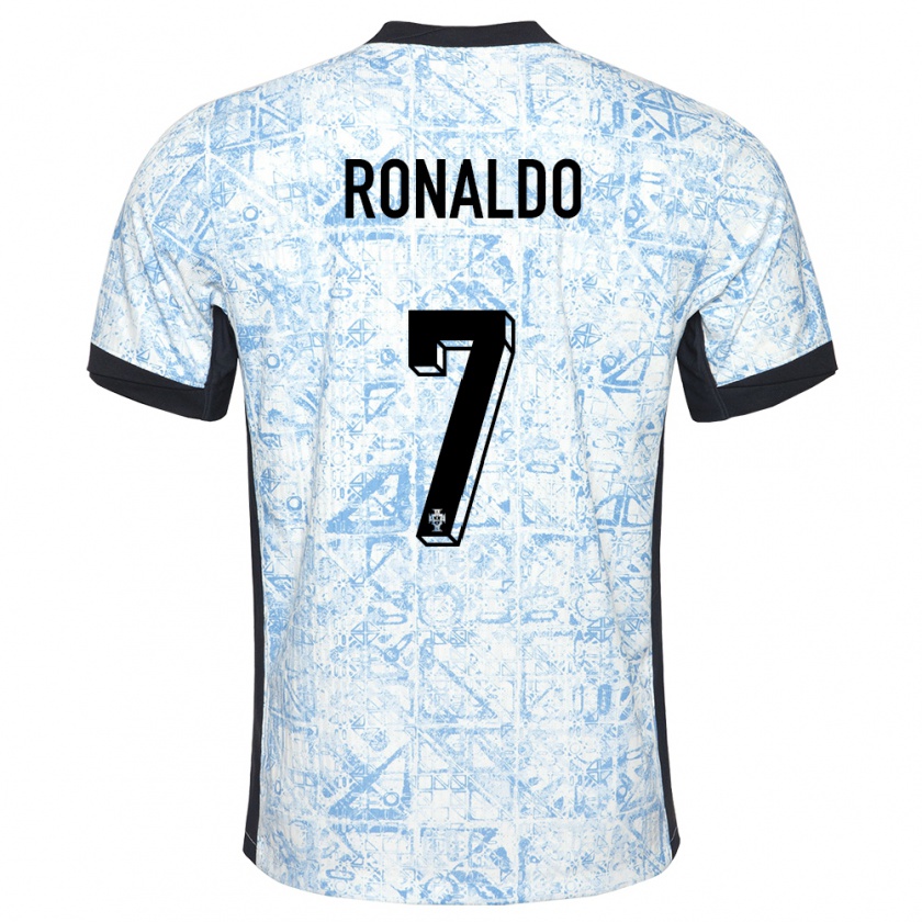 Kandiny Kinderen Portugal Cristiano Ronaldo #7 Crème Blauw Uitshirt Uittenue 24-26 T-Shirt België