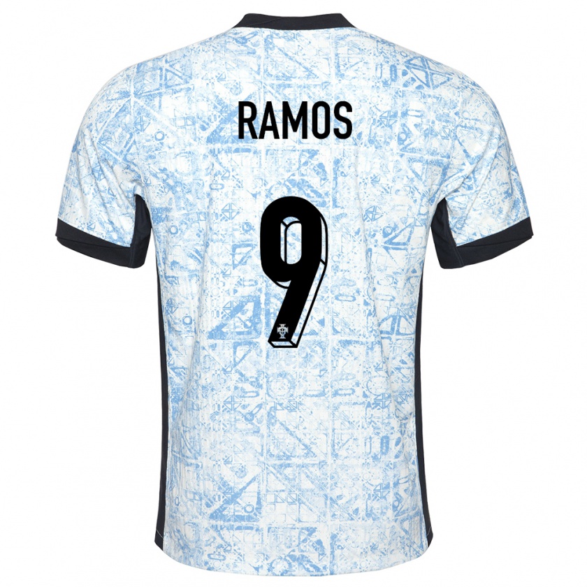 Kandiny Kinderen Portugal Goncalo Ramos #9 Crème Blauw Uitshirt Uittenue 24-26 T-Shirt België