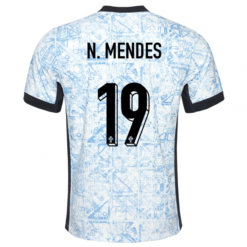 Kandiny Kinderen Portugal Nuno Mendes #19 Crème Blauw Uitshirt Uittenue 24-26 T-Shirt België